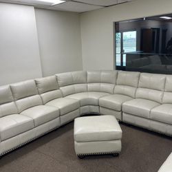 White Sectional Leather Couch With Ottoman