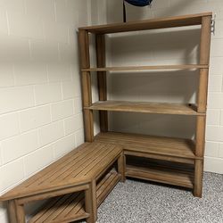 Teak wood bench with shelves slightly used