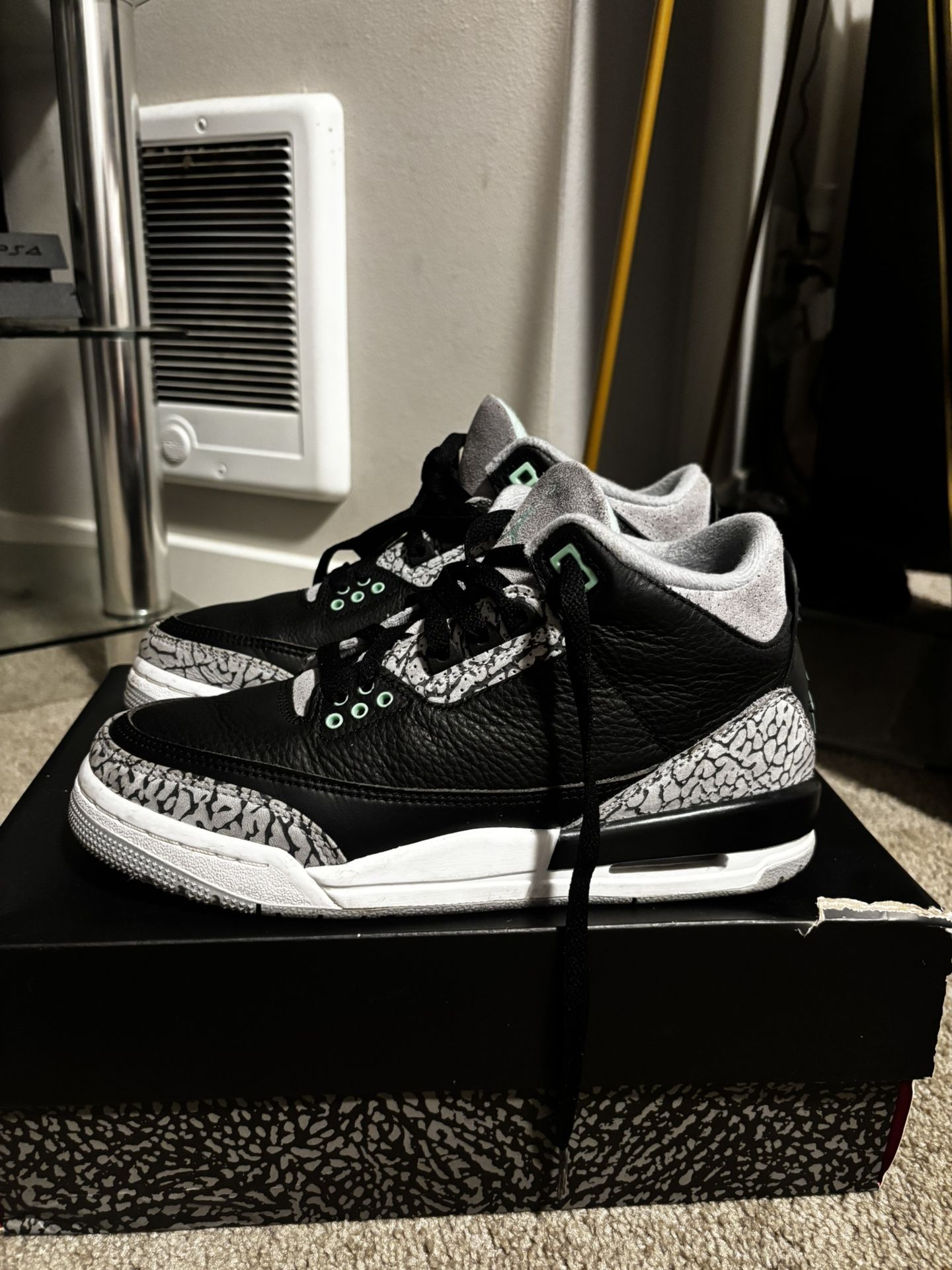 Jordan 3s Black Green Glow