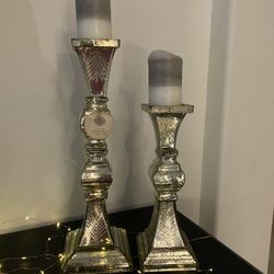 Glass Pillar Candle Holders (set Of 2)