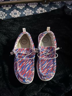 Hey dude’s red and blue shoes