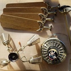 BRASS CEILING FAN W/LIGHT FIXTURE