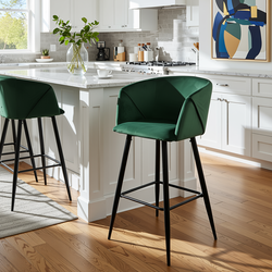 Homy Casa Aldridge Green 2PC 30" Velvet Upholstered Bar Stools Open Box