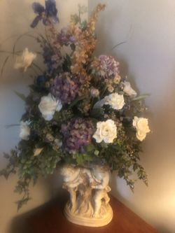Oversized STATUE VASE WITH ABUNDANCE OF SILK FLOWERS