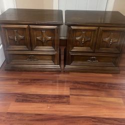 Drexel Heritage Campaign Style Nightstands End Tables Antique Sold Wood. These beautiful, stunning, well built nightstands/end-tables are used in good
