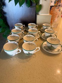 11 Spode Christmas tree made in England coffee cups with seven saucers
