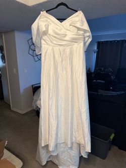 White Off-Shoulder Satin Wedding Gown