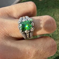 Dragon Claw Statement Ring - Solid Sterling Silver & Forest Green Emerald