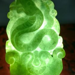 Burmese icy Type A Jadeite Jade Pendant Lucky Snake. 