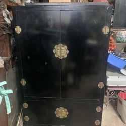 Oriental Black Lacquered Armoire  