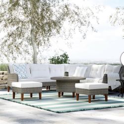 Cearley 6 Piece Rattan Sectional Seating Group with Cushions