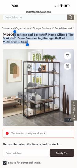Bookcase and Bookshelf, Home Office 5 Tier Bookshelf, Open Freestanding Storage Shelf with Metal Fra