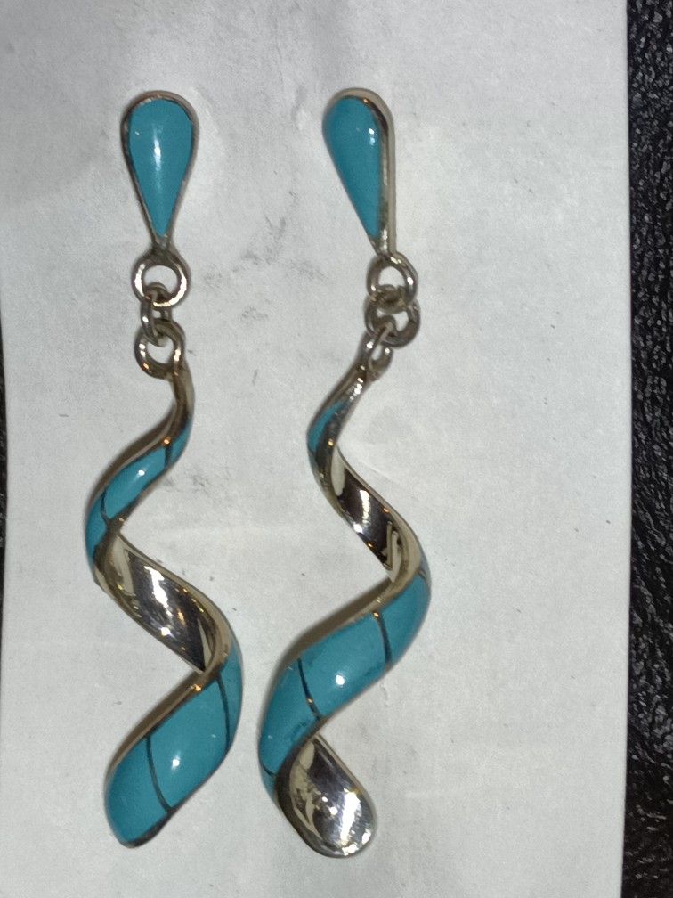 Turquoise Set In Silver Earrings