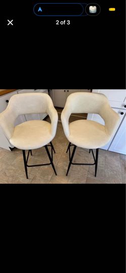Set of 2 Counter Bar Stools White Leather Modern Like New