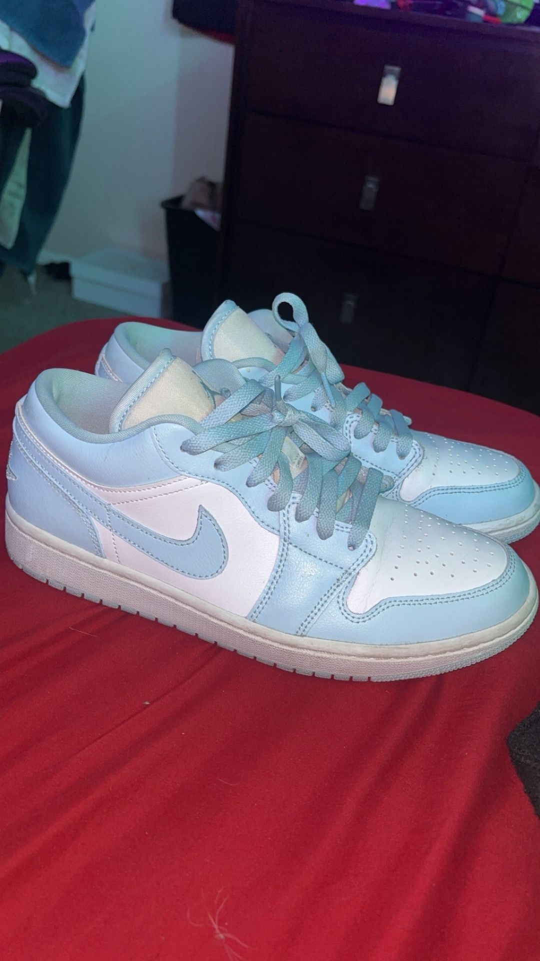 White and Blue Air Jordans Size 10