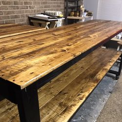 8ft Long Catering Table /island On Caster Wheels Golden Oak Stain And Black 