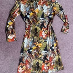 Large vintage retro stretchy long sleeve shirt dress print