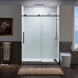 ALPC-6080-MBL  Frameless Single Sliding Shower Door, 56-60" Width x 80"Height with 5/16"(8mm) Clear Tempered Glass in Matte Black Finish