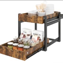 Livofloral 2 Tier Pull Out Cabinet Organizer, 14" W X 17.7" D Heavy Duty Slide Out Wood Shelves Storage Organizer, Pull Out Cabinet Drawer For Kitchen