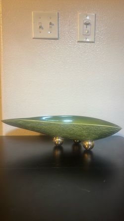 Green Decorative Bowl with gold.  Ball Feet