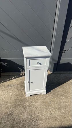 White Cabinet with Marble Top and Drawer
