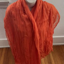 Orange Semi Cheer Gauzy Long Wide Shawl Scarf Cover, size 110x27