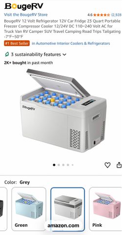 BougeRV Visit the BougeRV Store 4.6 * * *** (2,928 BougeRV 12 Volt Refrigerator 12V Car Fridge 23 Quart Portable Freezer Compressor Cooler 12/24V DC 1