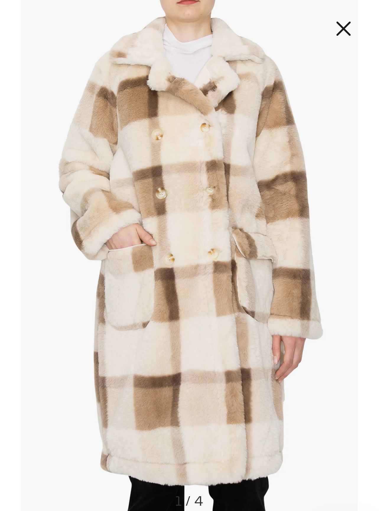 New Women Melloday Buffalo Plaid Faux Fur Double Breasted Coat Outerwear Jacket