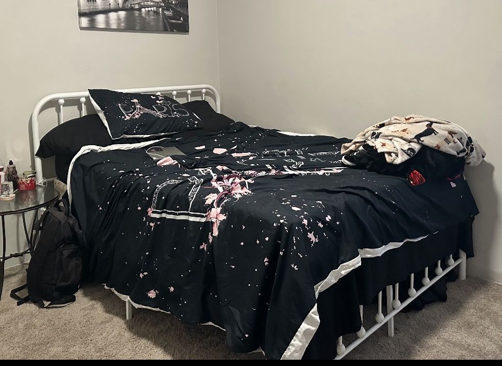 Queen Bed Frame, Mattress, And Box Spring