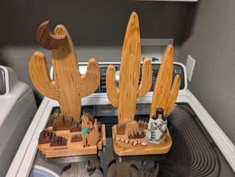 Wood Cactus Art - 2 Pieces 