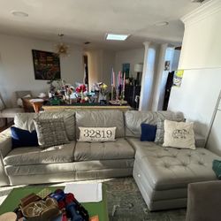 Havertys Grey Leather Couch 