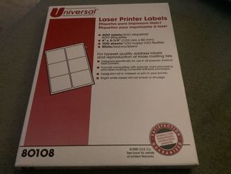 Universal Laser Printer Labels 100 Sheets  New In Box 