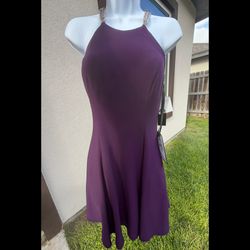 Betsy & Adam Purple Embellished Halter Fit & Flare Dress SIZE 2