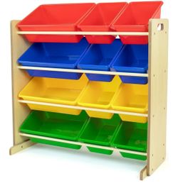 Toy shelf with 12 bins, great condition