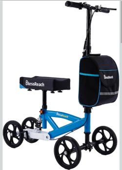 BlessReach Steerable Knee Scooter Deluxe Medical Scooter for Foot Injuries Compact Crutches, with Dual Rear on-Wheel Brake and Shock Absorption Under 