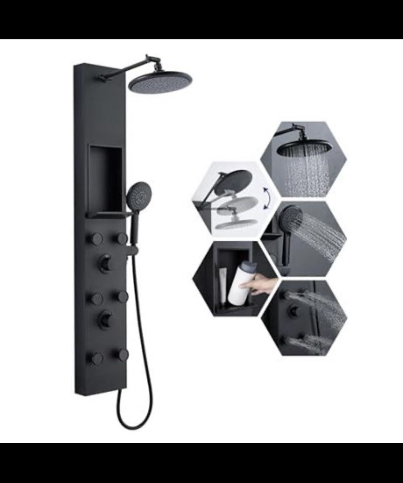 Luxury Shower Panel System with Rainfall & Handheld Shower – Matte Black