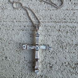 Sterling Silver 925 Italian Cross Necklace CZ Pendant Box Chain Made in Italy