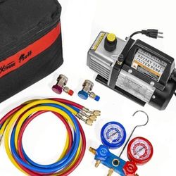 Air Vacuum Pump 3CFM 1/4HP (R134a R12 R22 R410a) A/C Refrigeration AC Manifold Gauge R134 Can-Tap