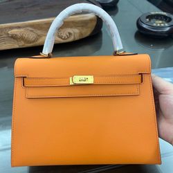 Kelly 25cm Classic Epsom Leather Orange Gold and Silver Buckle(ffo6868)90