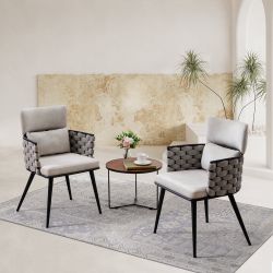 BFZ Mid-Century Modern Dining Chairs Set of 2, Handmade Woven Kitchen Chairs, Upholstered Velvet Dining Chairs with Metal Legs for Kitchen, Dining Roo