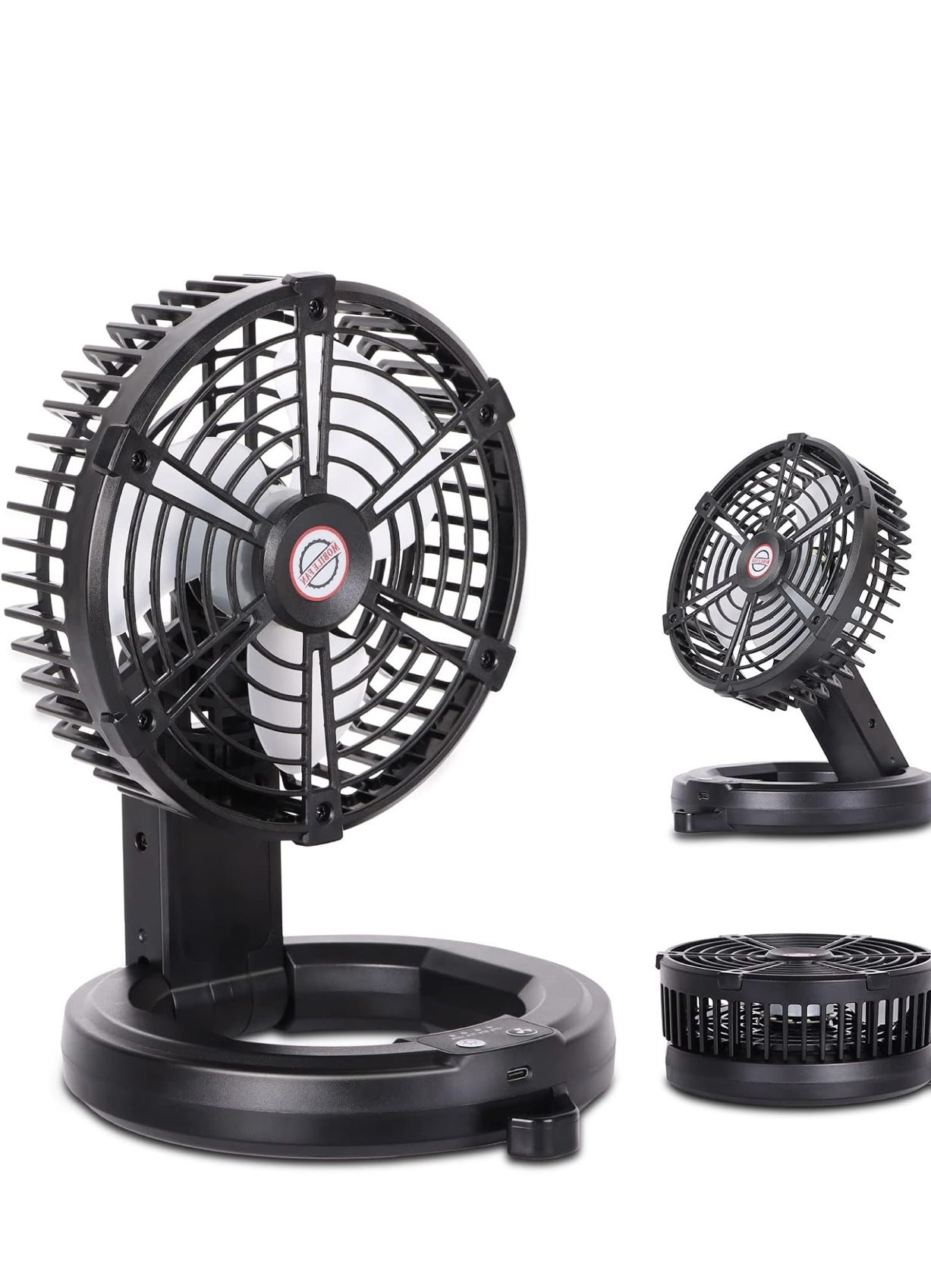 RUNTOP Portable Fan Battery Operated, Rechargeable Foldable Camping Fan with LED Light & Hanging Hook, USB Small Table Fans for Tents Travel, Home Off