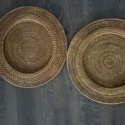 Two Woven Wicker Charger Plates 