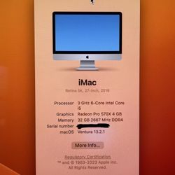 iMac 27 Inches 5K Retina Display 2019