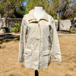 Petite Small Outdoor Tan/Beige Pacific Trail Hiking Rain Wind Jacket Coat EUC