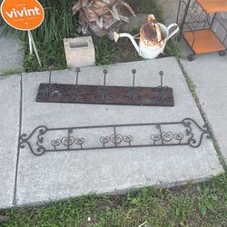 Misc Vintage Iron Coat Rack $10 Cash  Iron Plate Holder Indian Wood Vintage Tower 4ft Tall Hand Made 