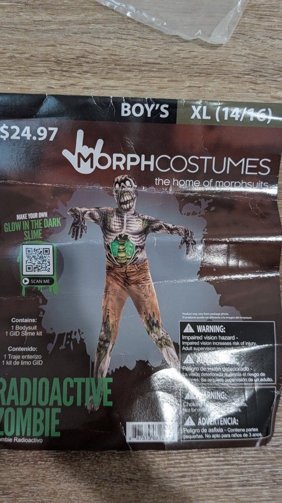 Radioactive Zombie Morphsuit Costume Boy’s XL 14-16 Bodysuit Slime Kit Halloween