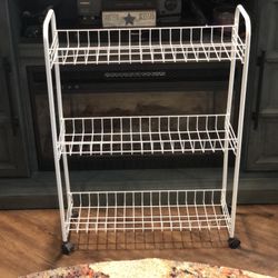 3-Tiered White Wire Rolling Shelved Rack 