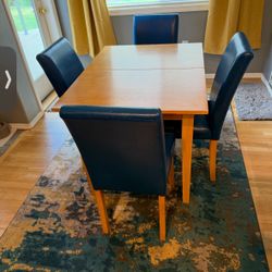Breakfast Table 4 Blue Leather Chairs 