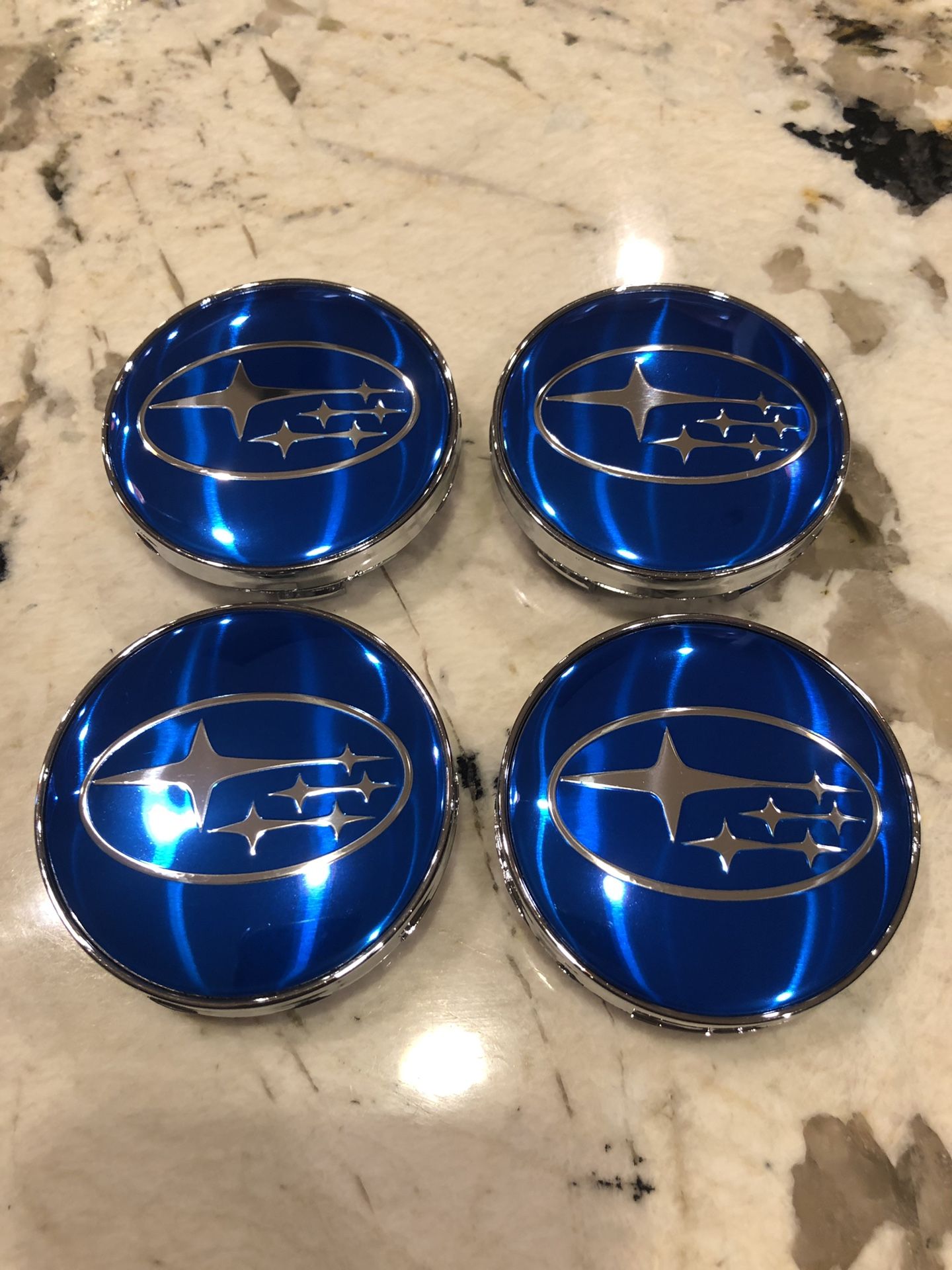 Subaru Impreza WRX STI Forester Outback 60mm Blue/chrome Center Caps Wheel Rim Cap BRZ