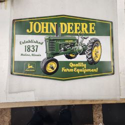 John Deere Farm Tractor Equipment Embossed Metal Sign 